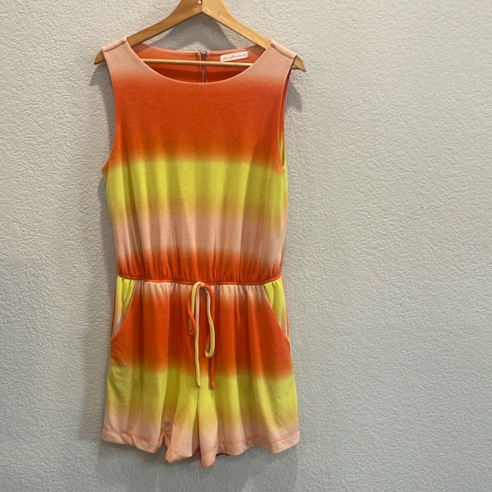 Ces Femme The Adeline Ombre Orange & Yellow Sherbet Lined Romper Size Large - Picture 2 of 10